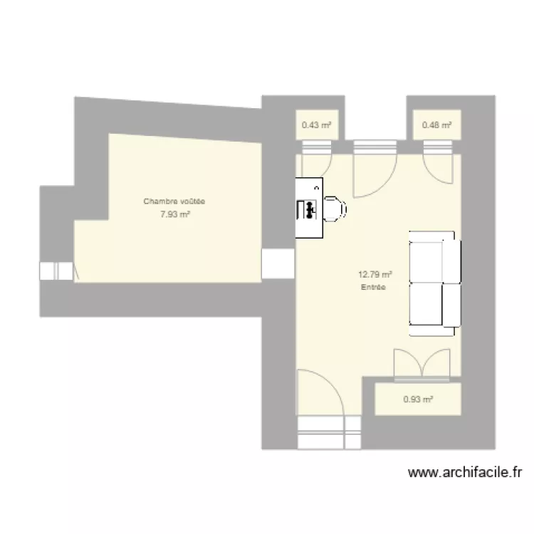 Entr&eacute;e chambre vo&ucirc;t&eacute;e. Plan de 