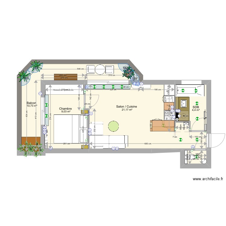 Rouvray V3 b. Plan de 5 pièces et 46 m2