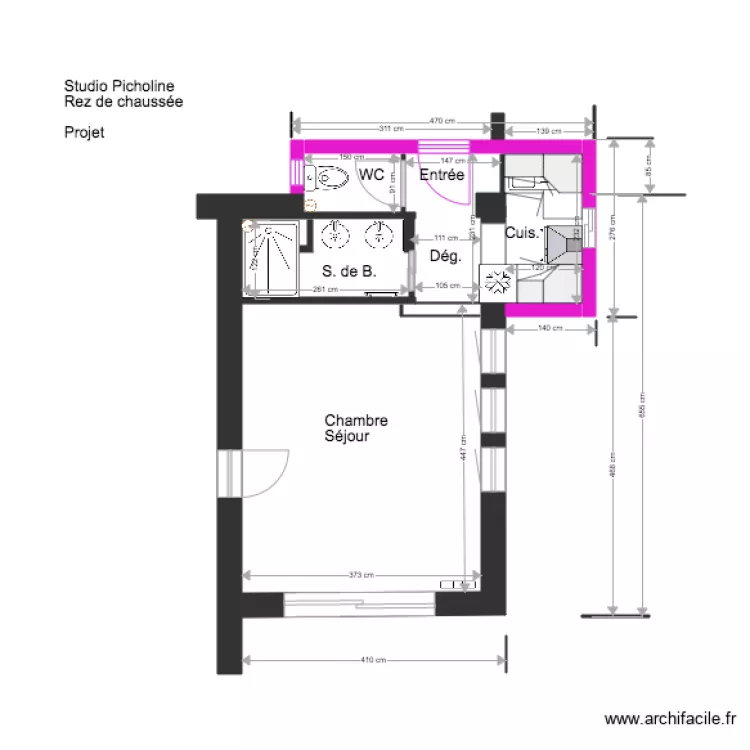 Studio Picholine Rez de chauss&eacute;e  3  3. Plan de 