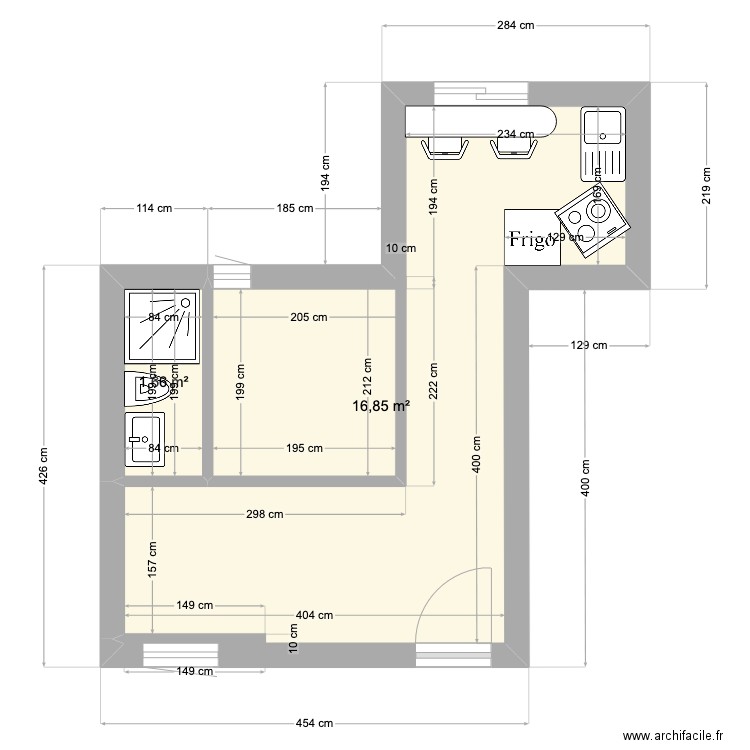 roucas R1bis. Plan de 2 pièces et 19 m2