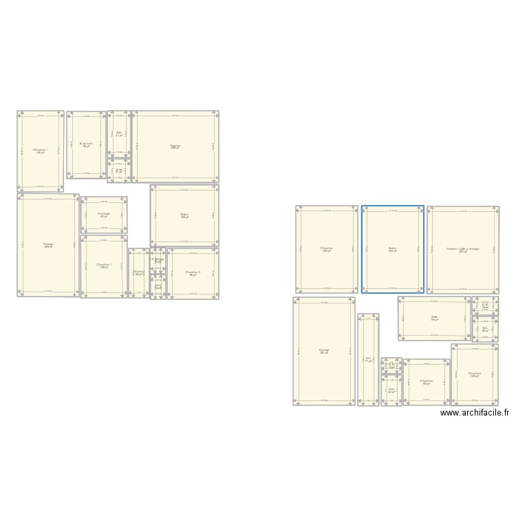 Maison 1. Plan de 25 pièces et 244 m2