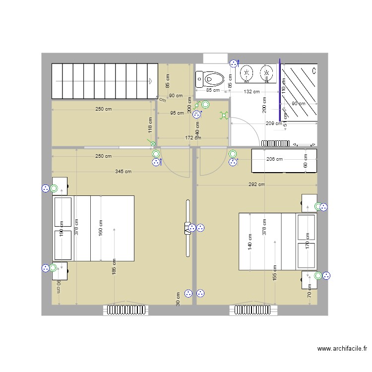 COTES ET SURFACE 1ER ETAGE. Plan de 3 pièces et 31 m2