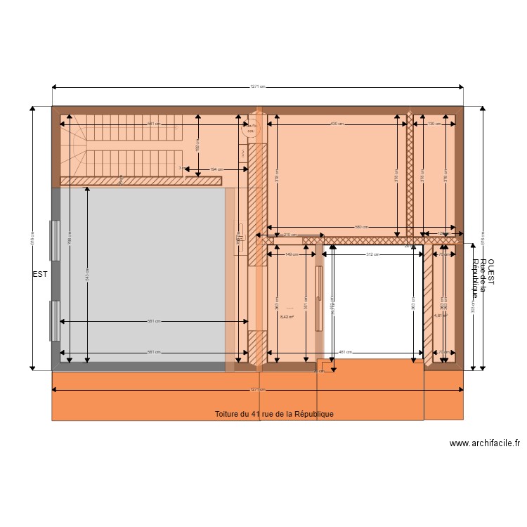 combles DP. Plan de 4 pièces et 85 m2