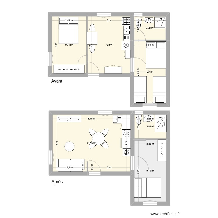 Appart. Plan de 7 pièces et 71 m2