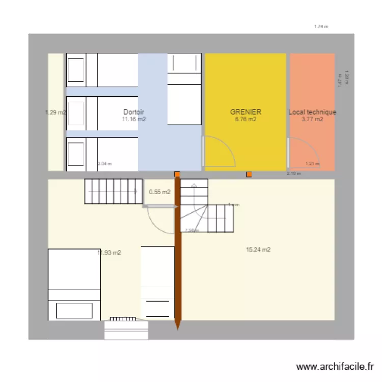 chambre mezzanine V44 du 10 mai . Plan de 