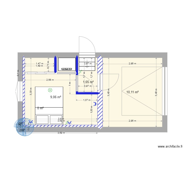 Deborah. Plan de 6 pièces et 22 m2