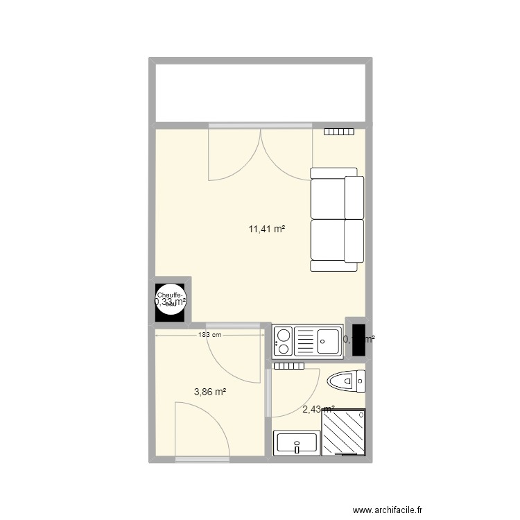 studio 18m². Plan de 5 pièces et 18 m2