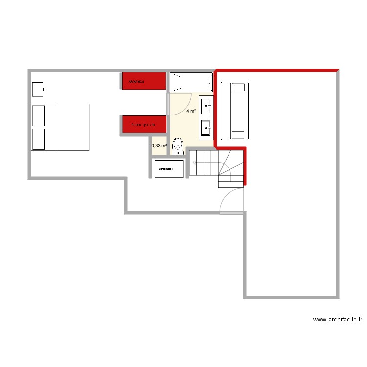 Plantabaja Habitación. Plan de 2 pièces et 4 m2