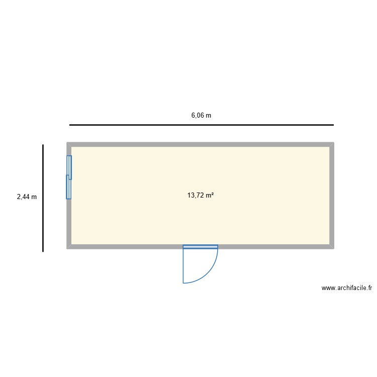 Bungalow 6,06 x 2,44. Plan de 1 pièce et 14 m2