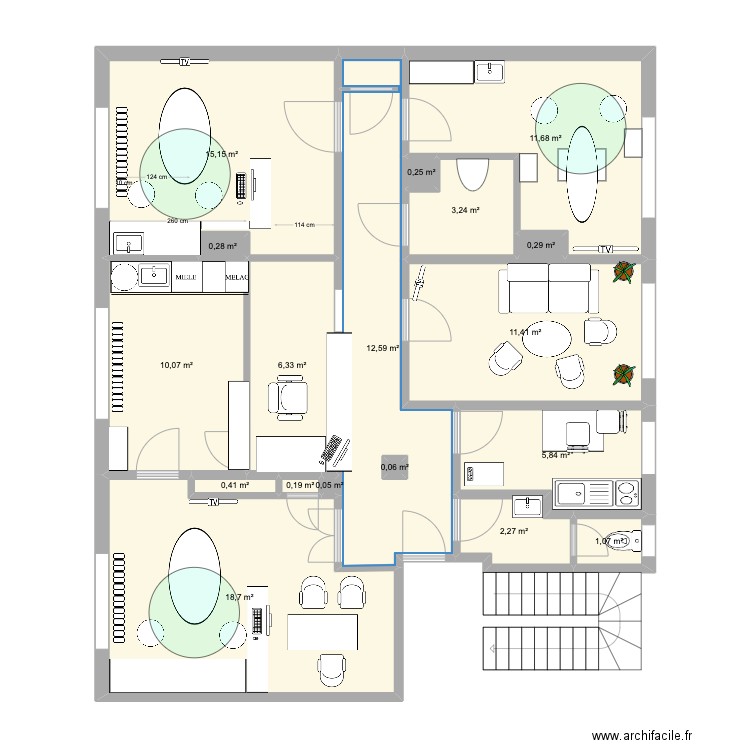 Cabinet dentaire 2. Plan de 18 pièces et 100 m2