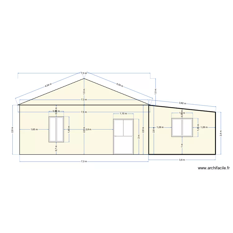 Plan en coupe fa&ccedil;ade principale. Plan de 1  et 10 m²