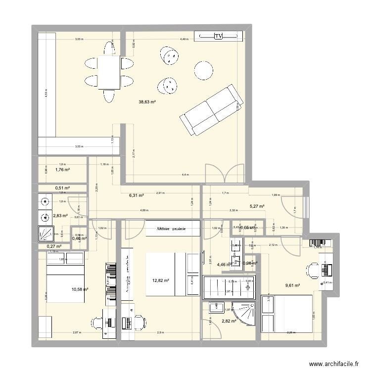 Appart Bl Lelasseur - Monique. Plan de 15 pièces et 97 m2