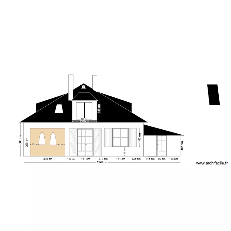 Les Challonges - Fa&ccedil;ade E-SE avec chien assis. Plan de 