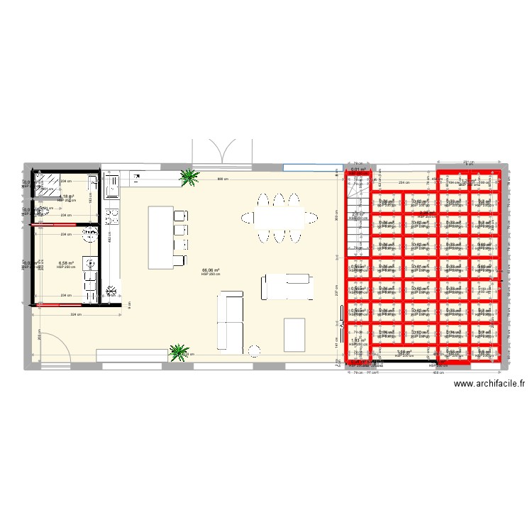 comble. Plan de 47 pièces et 108 m2