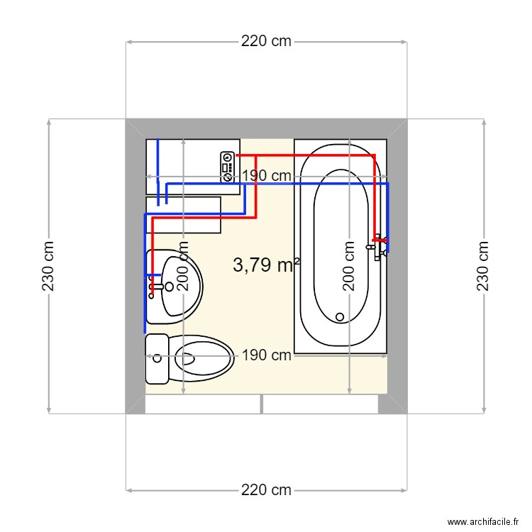 UAA schéma d'implantation baignoire. Plan de 0 pièce et 0 m2