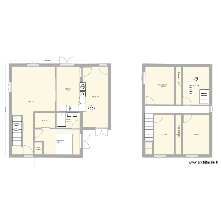 rdc-2. Plan de 14 pièces et 113 m2