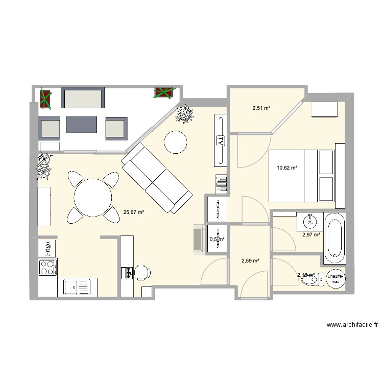mon appartement . Plan de 7 pièces et 47 m2