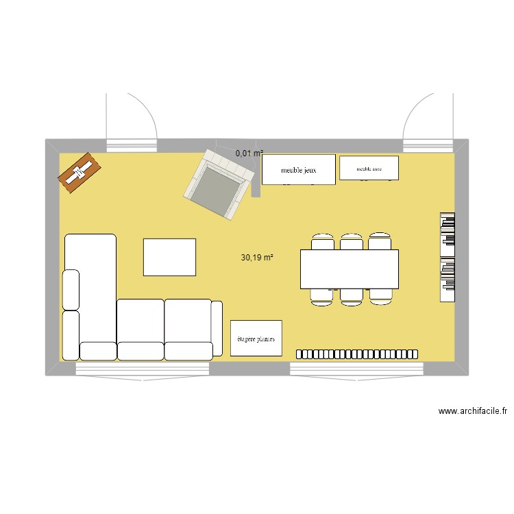 salon. Plan de 2 pièces et 30 m2