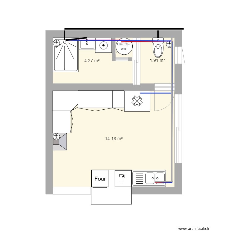 salle de bains et cuisine Plan dessiné par micpontois