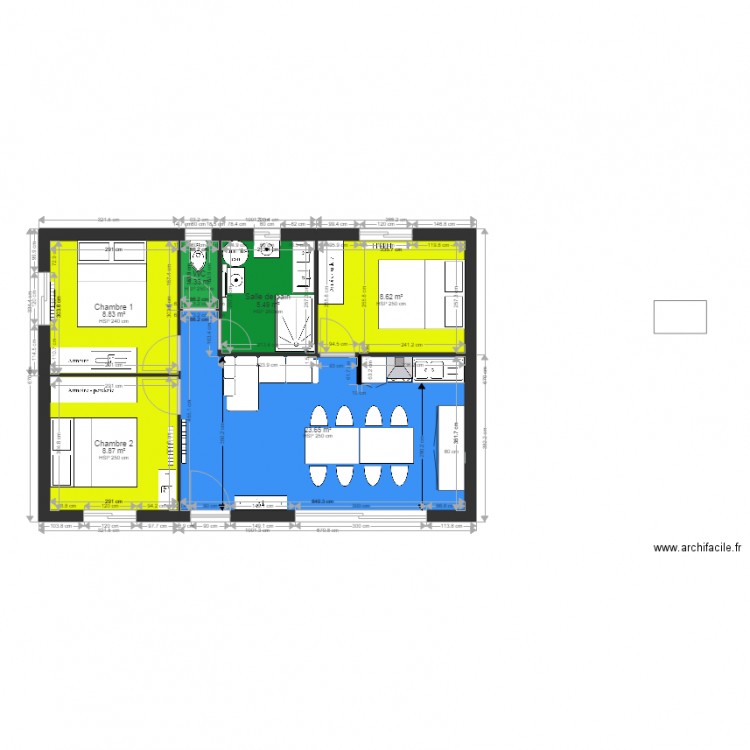 Chalet  3 chambres plein pieds 1000  670 large baie. Plan de 0 pièce et 0 m2