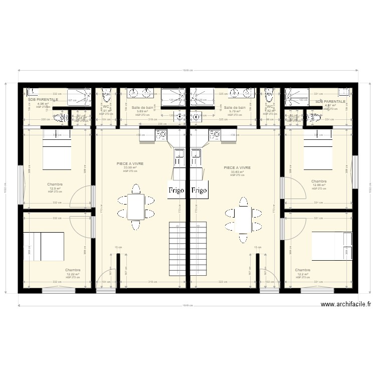 plan projet gites. Plan de 14 pièces et 144 m2