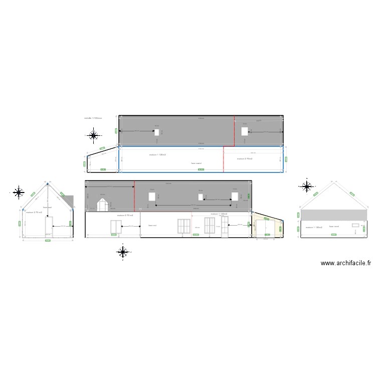 plan après séparation de la maison facade. Plan de 0 pièce et 0 m2