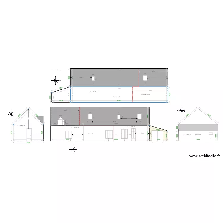 plan apr&egrave;s s&eacute;paration de la maison facade. Plan de 
