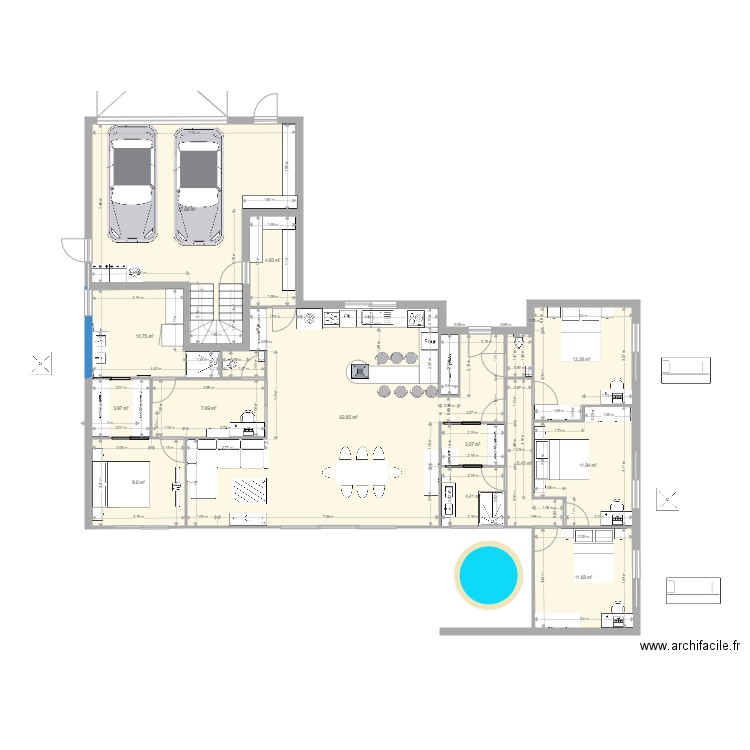 plan maison 4. Plan de 13 pièces et 186 m2