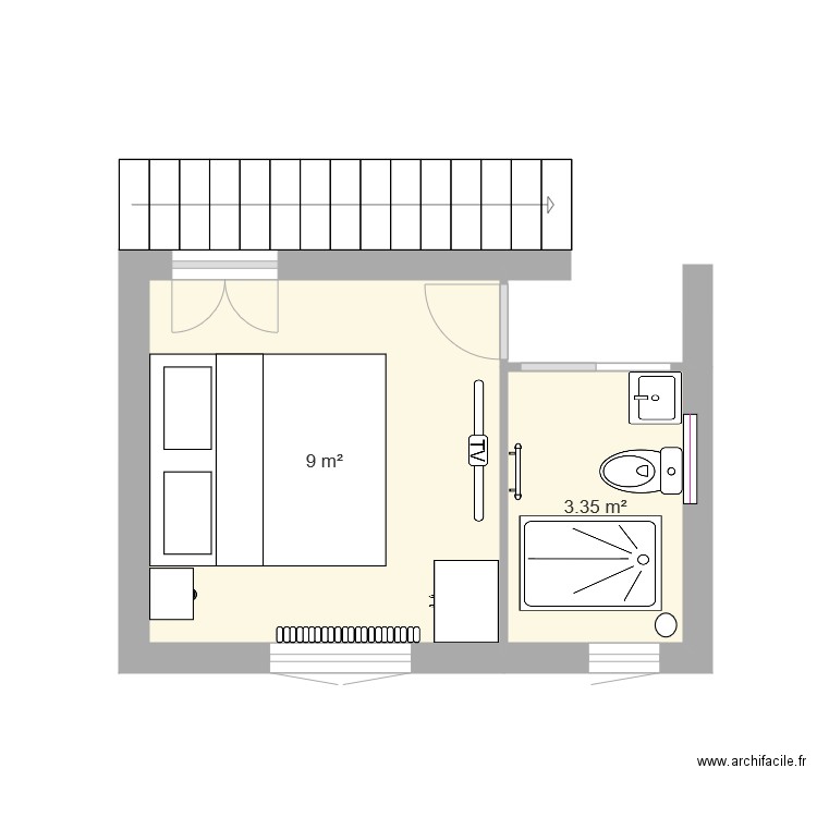 chambre 9m2 SDDouche 120x80 projet. Plan de 0 pièce et 0 m2
