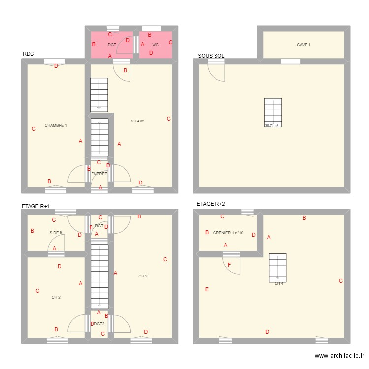 MEUNIER. Plan de 16 pièces et 156 m2