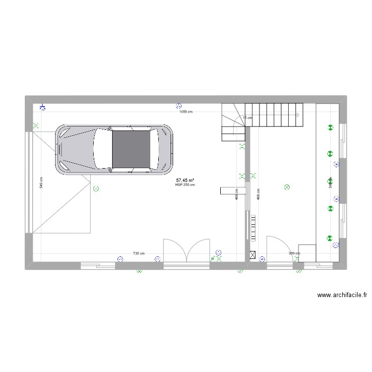 Garage. Plan de 1 pièce et 57 m2