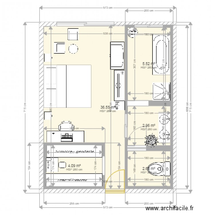Modelisation Chambre Hotel. Plan de 0 pièce et 0 m2