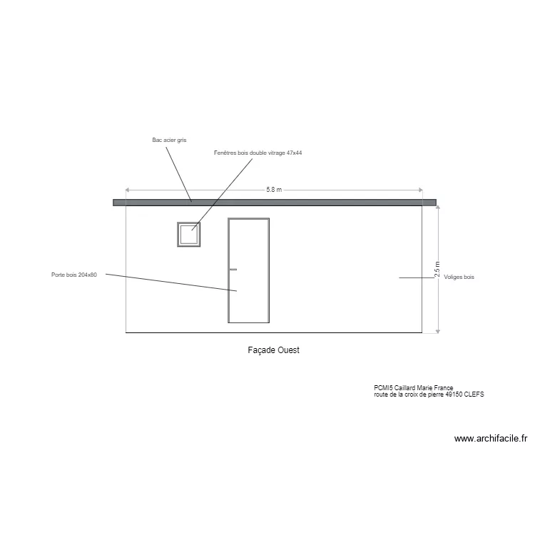 fa&ccedil;ade Ouest b&acirc;timent agricole. Plan de 