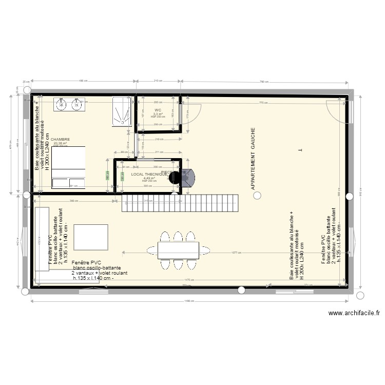 PLAN MESURE APPARTEMENT GAUCHE PIECES F. Plan de 4 pièces et 130 m2