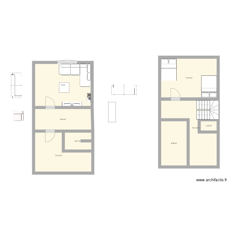 Maison 2. Plan de 8 pièces et 89 m2