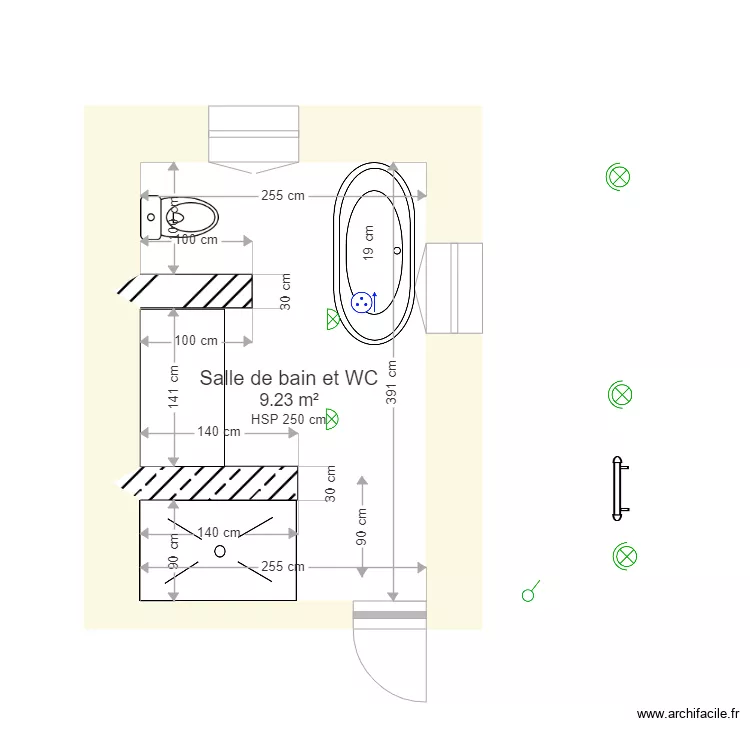 Salle de bain et WC 3. Plan de 