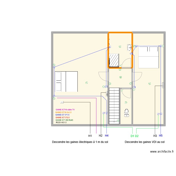 Etage_PC_Chauf. Plan de 5 pièces et 75 m2