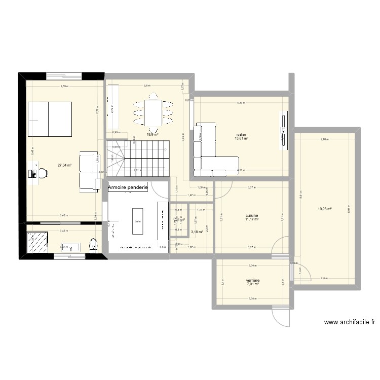 projet extension 3. Plan de 8 pièces et 102 m2