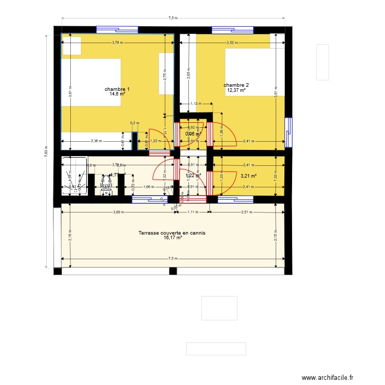 fayole 1g. Plan de 7 pièces et 53 m2