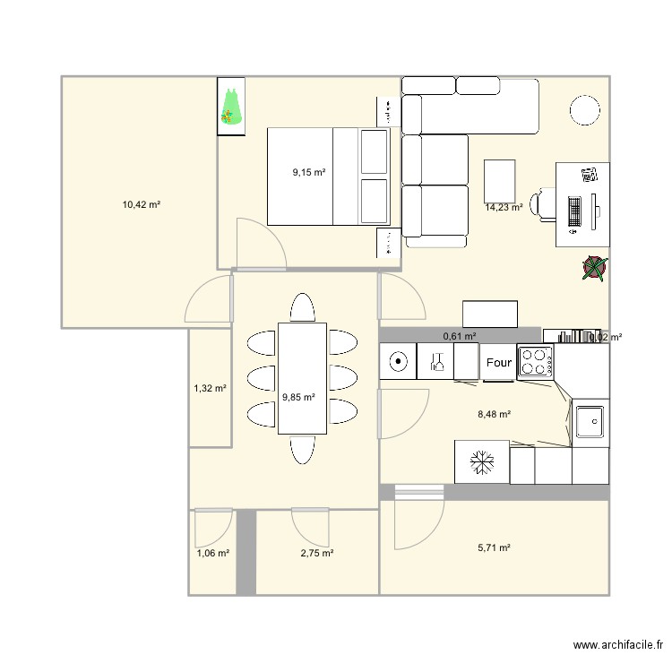 RIWADI. Plan de 11 pièces et 64 m2