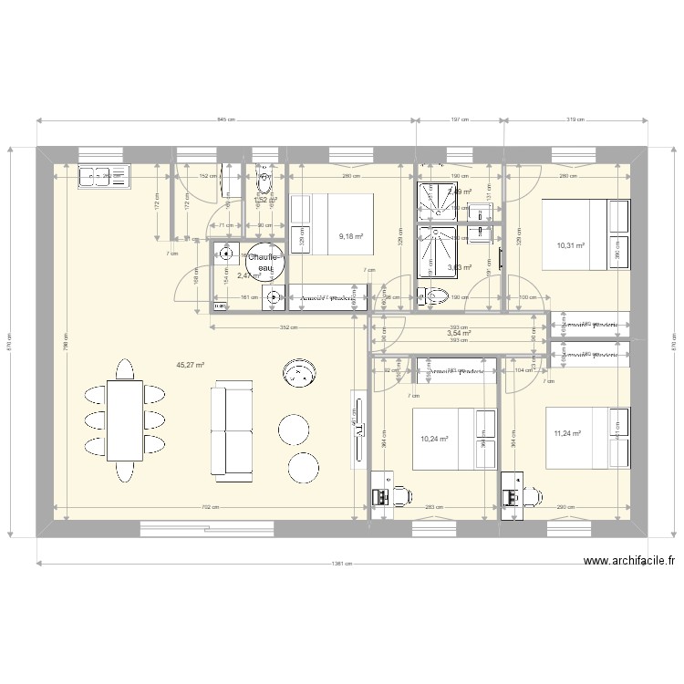 plan adapté maison manon V2. Plan de 10 pièces et 100 m2