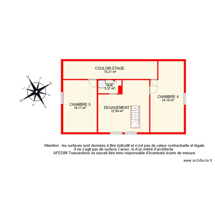 BI8423 ETAGE . Plan de 6 pièces et 92 m2