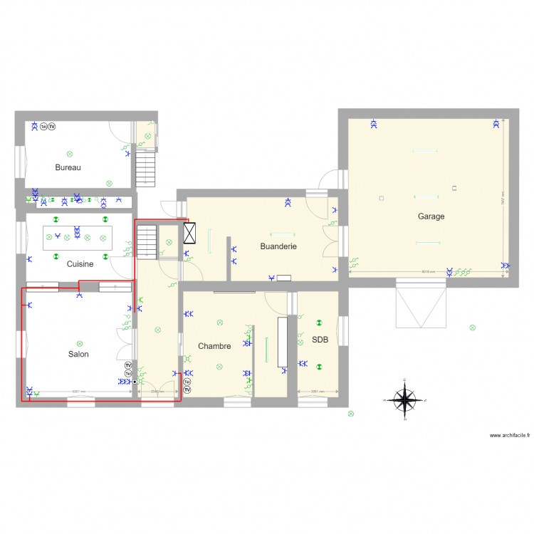 Prise salon couloir. Plan de 0 pièce et 0 m2