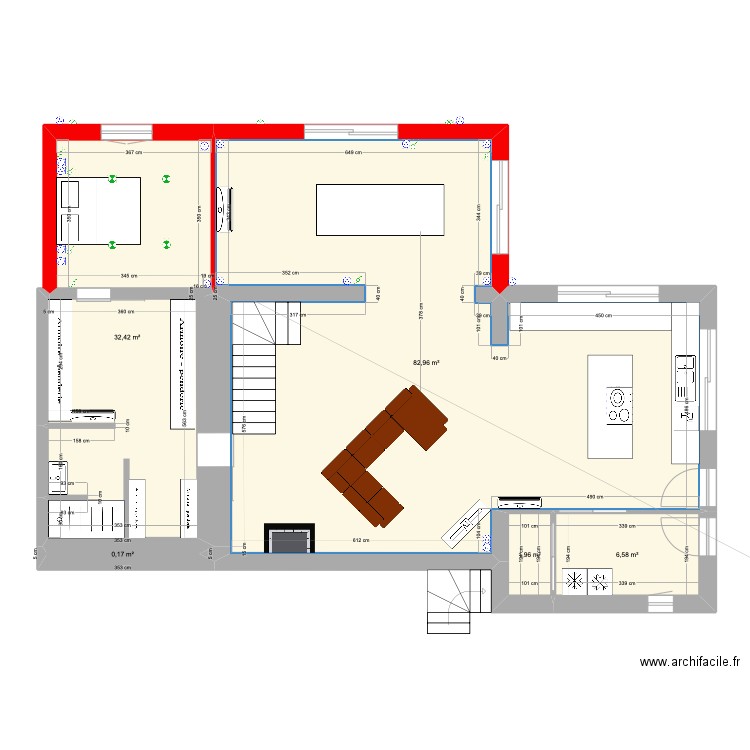 acciola rdc extention. Plan de 5 pièces et 124 m2