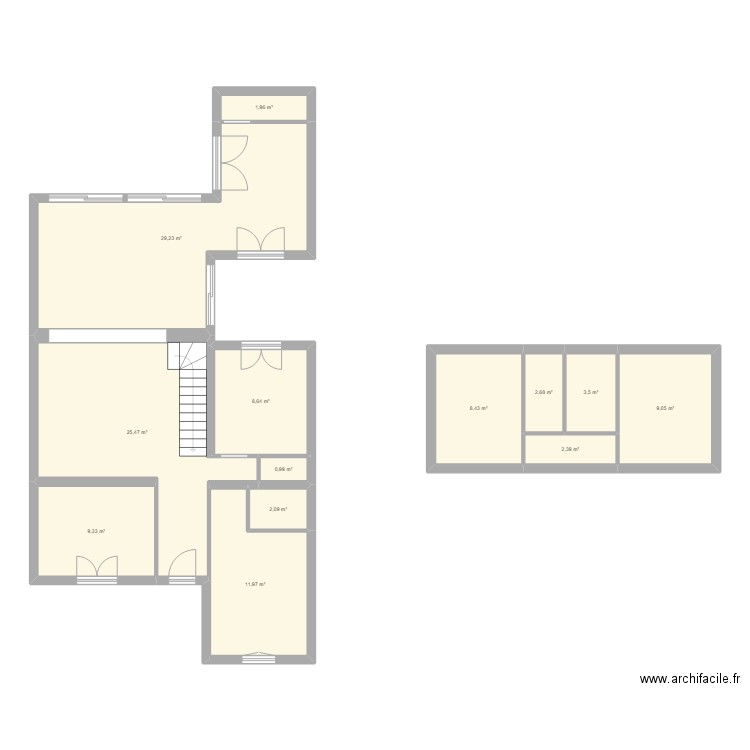 brusque. Plan de 13 pièces et 116 m2