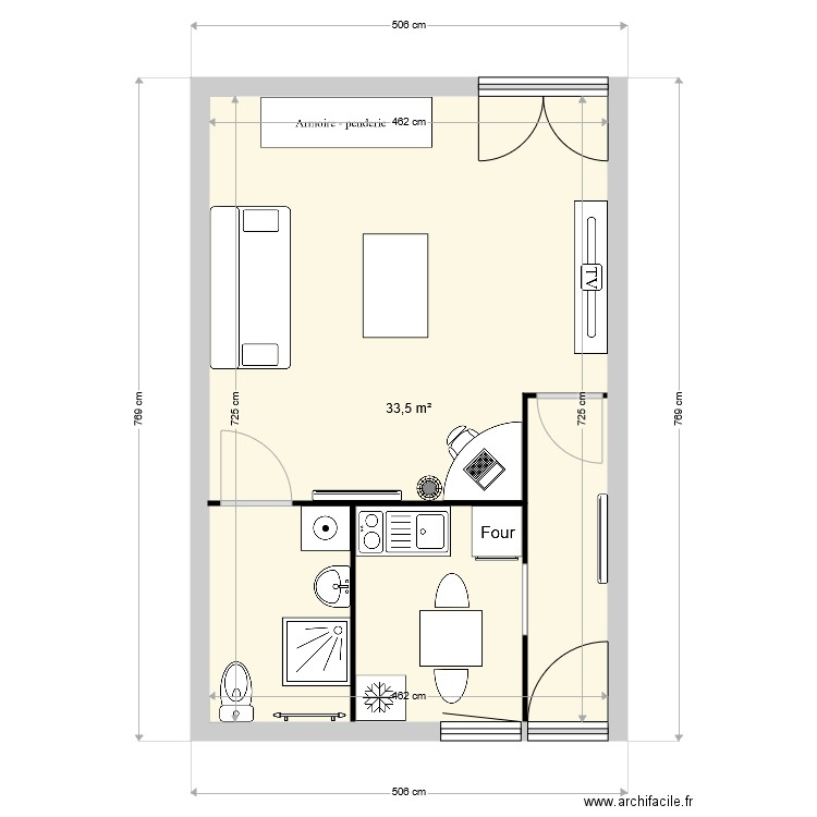 Logement T1. Plan de 1 pièce et 34 m2