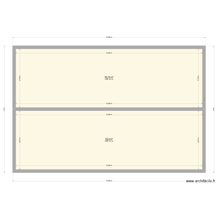 Plan VS LEVESQUE. Plan de 2 pièces et 112 m2