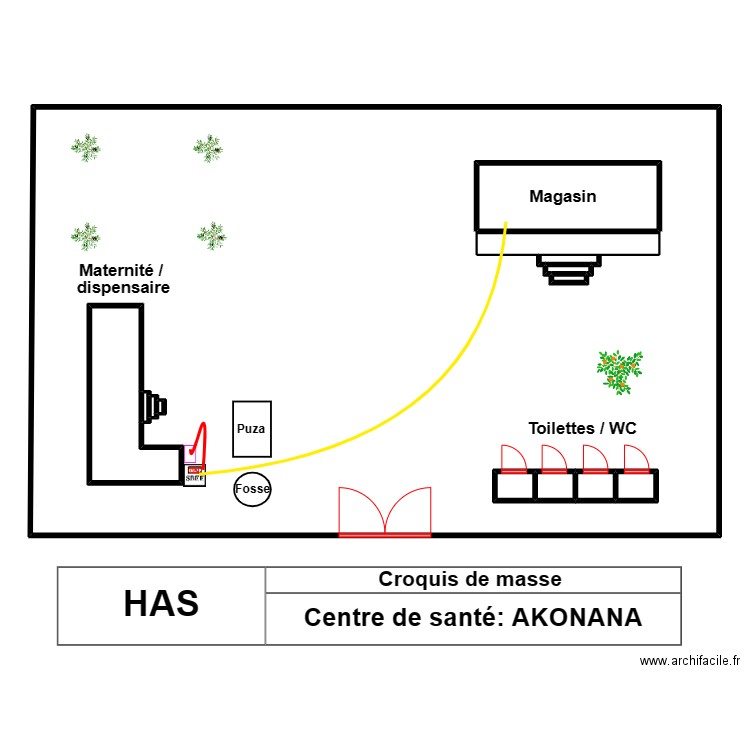 Vue en plan complet du centre de santé AKONANA. Plan de 0 pièce et 0 m2