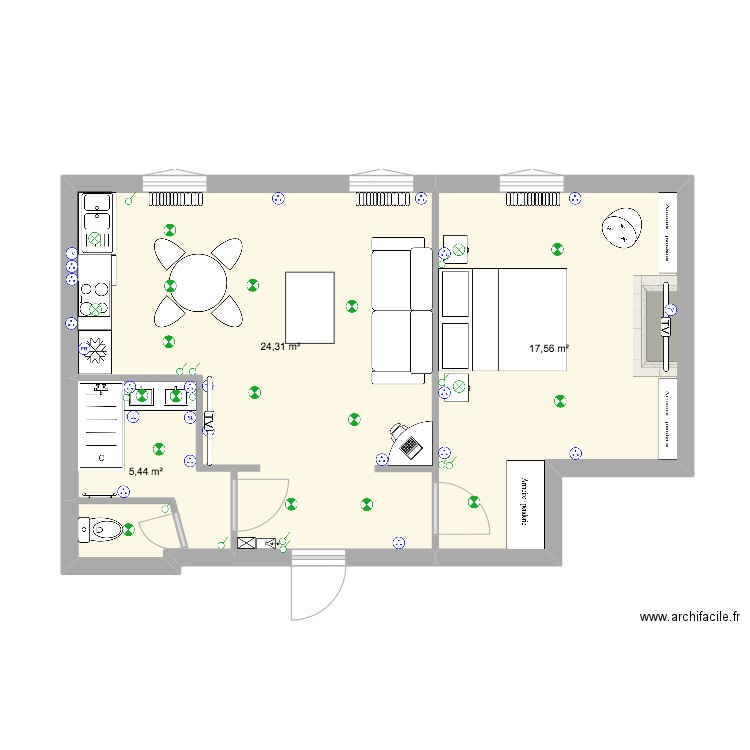 appart savonnerie. Plan de 3 pièces et 47 m2