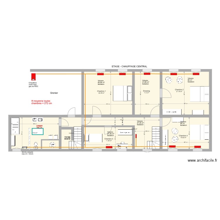 Lindageff étage Chauffage2 et SDB. Plan de 0 pièce et 0 m2